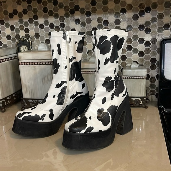 Nasty Gal Other - Nasty Gal Cowprint kids platform Boots Size USA 4